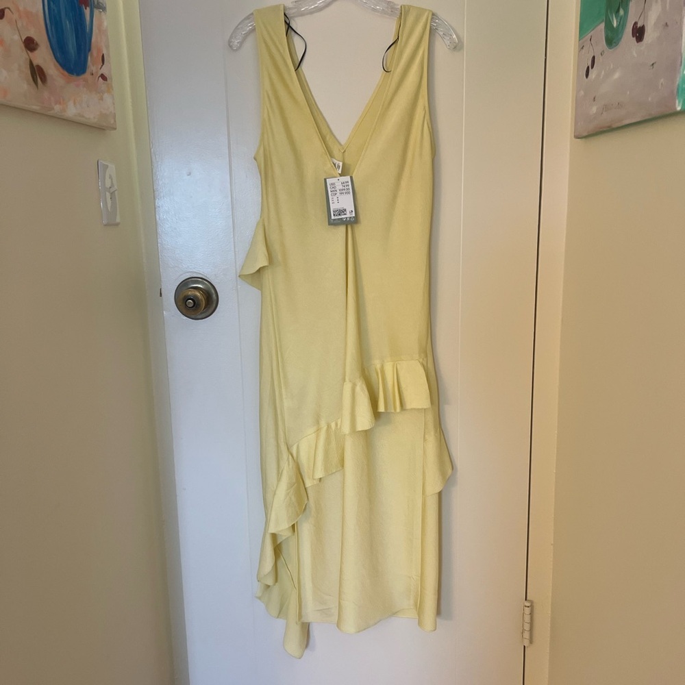 Zara Yellow Asymmetrical V-Neck Sundress